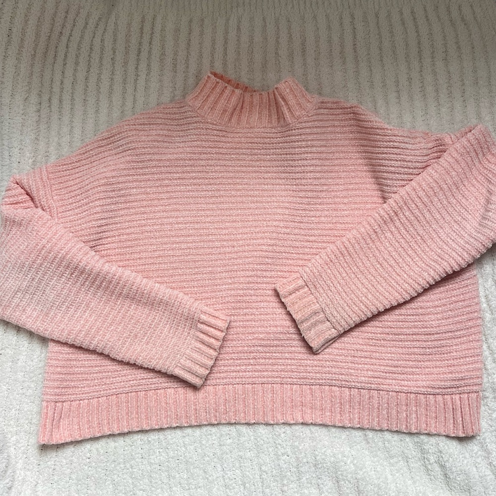 Baby Pink Chenille Turtleneck Sweater